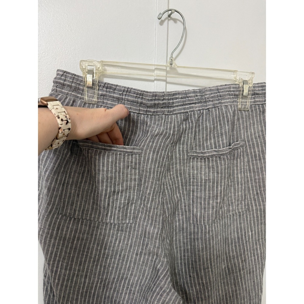 Ellen Tracy Women's Grey Striped Linen Pants S Old Money Coastal Beach Preppy - Picture 4 of 10
